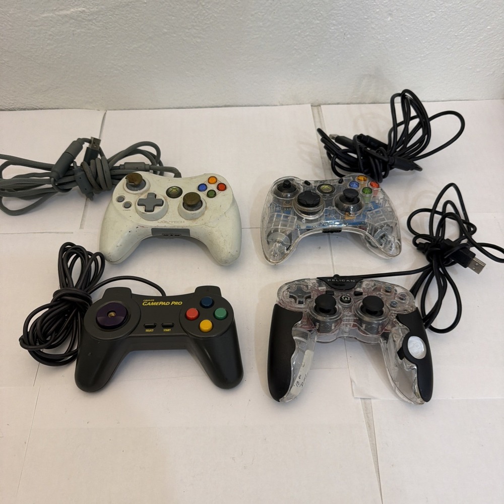 Lot (4) USB Wired Controllers Pelican Gravis GamePad Pro Joytech Afterglow